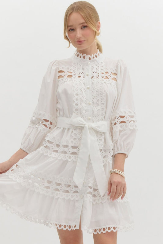 ELLY EYELET TIE DRESS