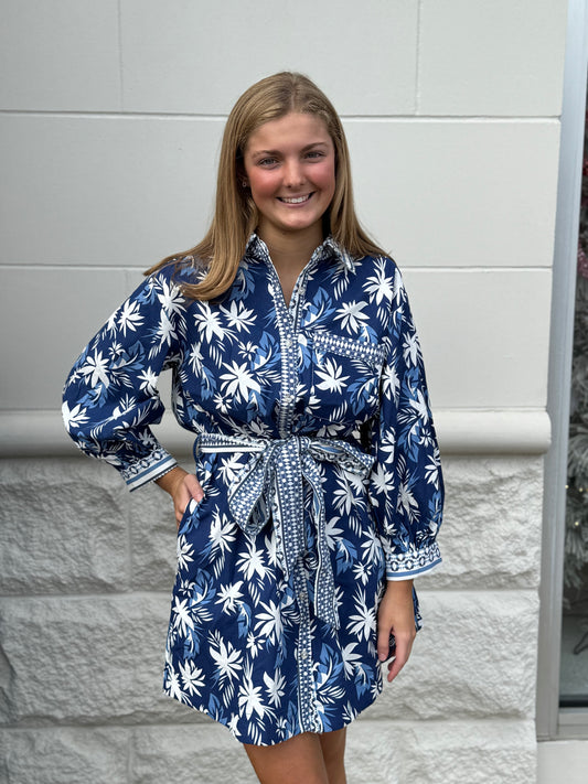 BLUE FLORAL TIE DRESS