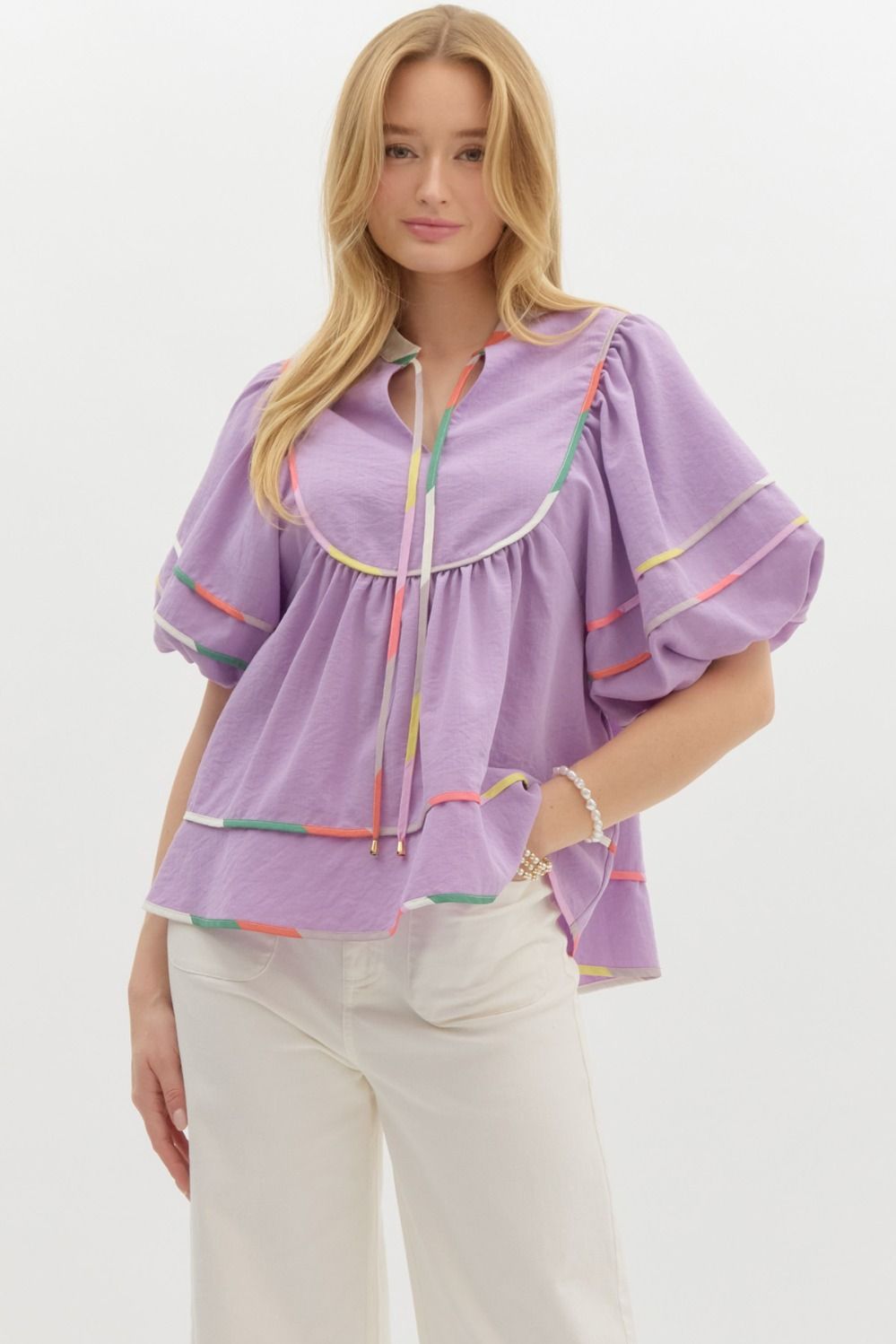 LAVENDAR BALLOON SLEEVE TOP