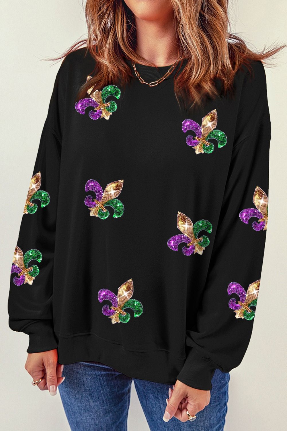 BLACK MARDI GRAS SWEATSHIRT