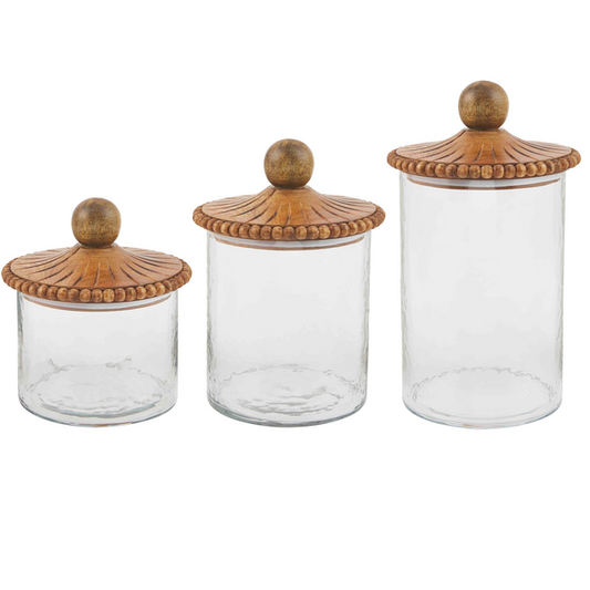 BEADED GLASS CANISTER - SET OF 3